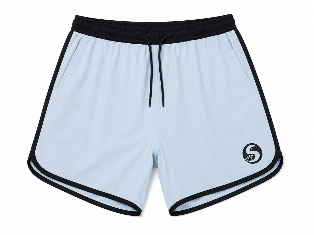 Casual 4 Way Stretch Shorts - Pale Blue/Black