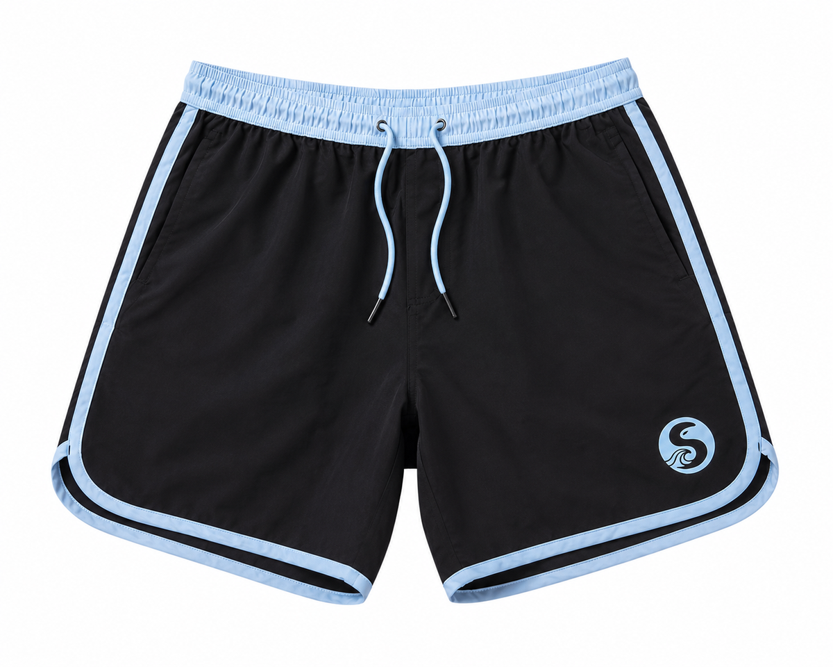 Casual 4 Way Stretch Shorts - Black/Blue