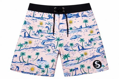 SIC SURF 4 Way Stretch Boardshorts — Coastal Sketch Print