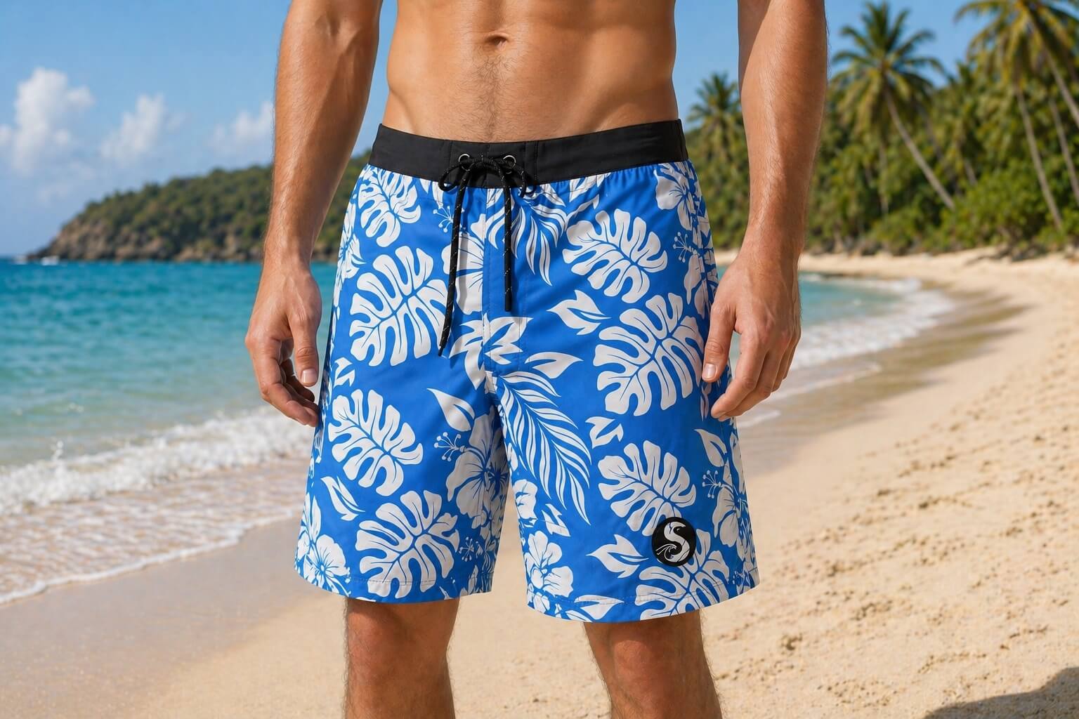 SIC SURF 4 Way Stretch Boardshorts — Ocean Blue Tropic