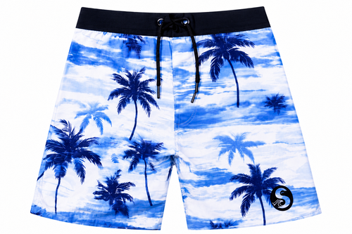 SIC SURF 4 Way Stretch Boardshorts — Tidal Blue Palms