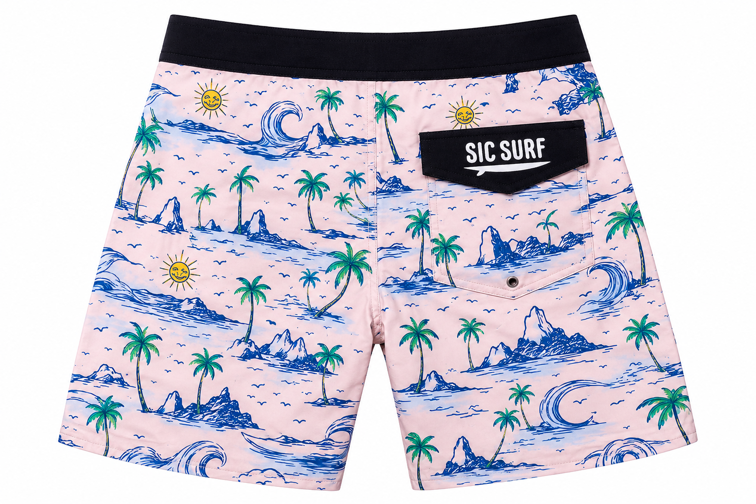 SIC SURF 4 Way Stretch Boardshorts — Coastal Sketch Print